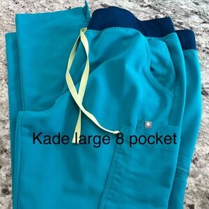 Figs Teal Scrub Pants with Navy Waistband